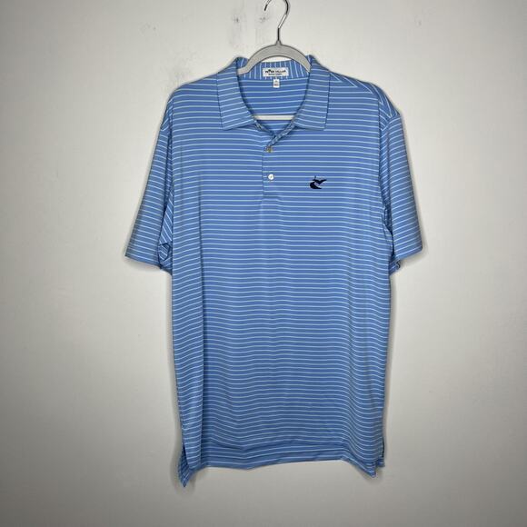 Peter Millar Polo Shirt Mens Large Blue Striped Summer Comfort Golf Performance - Picture 1 of 9